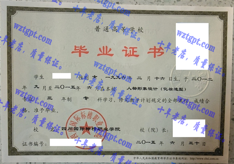 四川国际标榜职业学院毕业证样本