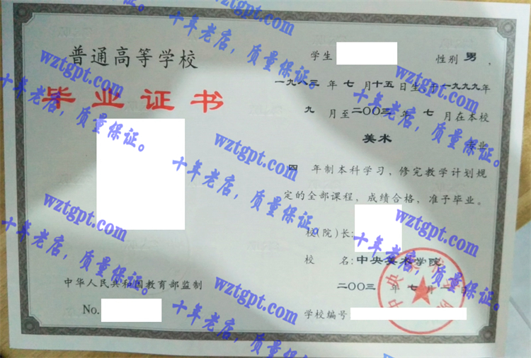 中央美术学院毕业证样本