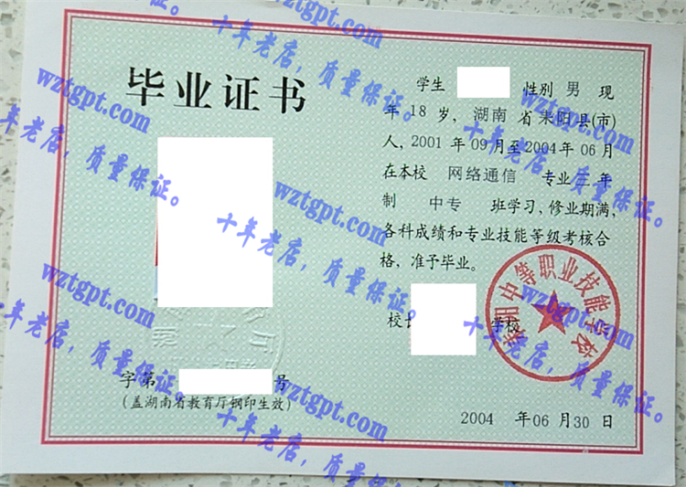耒阳中等职业技能学校毕业证样本