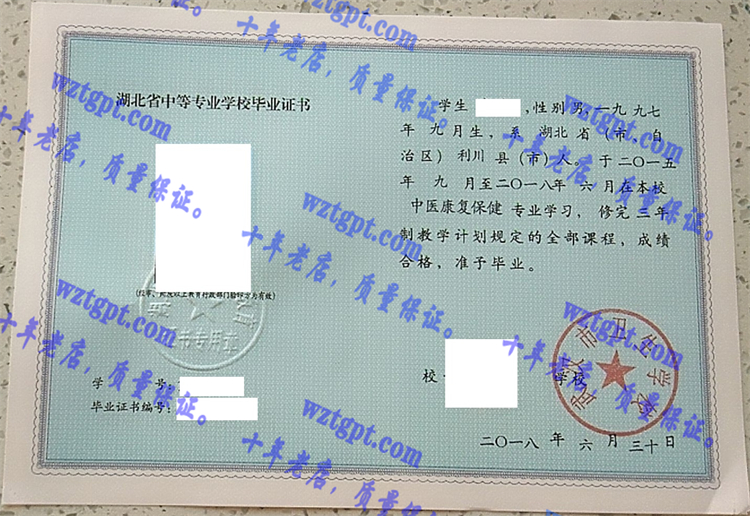 武汉市卫生学校毕业证样本