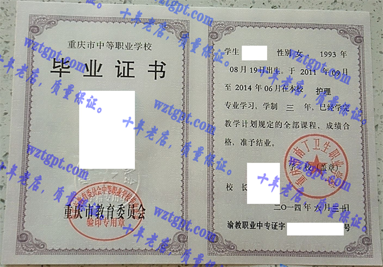 重庆市南丁卫生职业学校毕业证样本