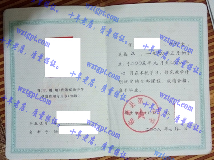 年临泽县第一中学毕业证样本