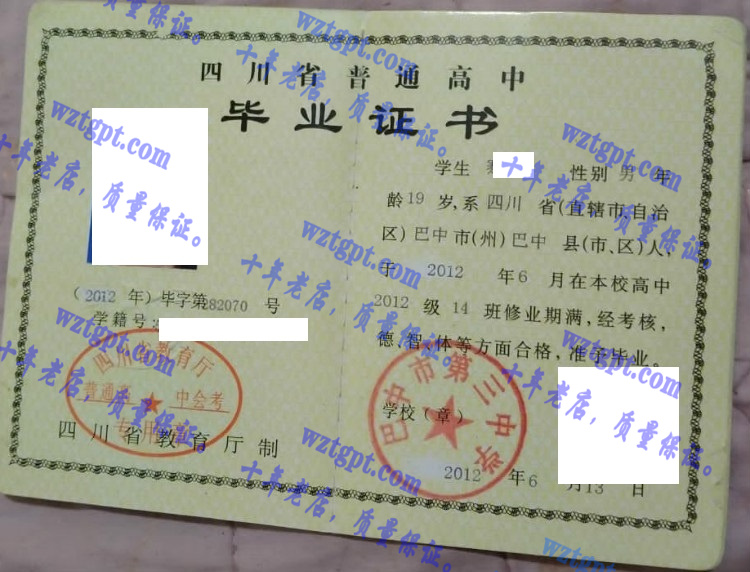 巴中市第三中学毕业证样本