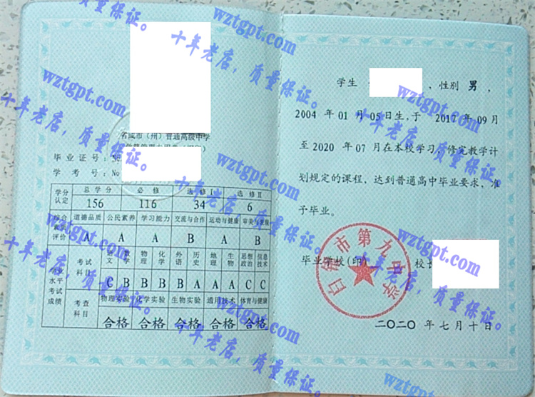 白银市第九中学毕业证样本