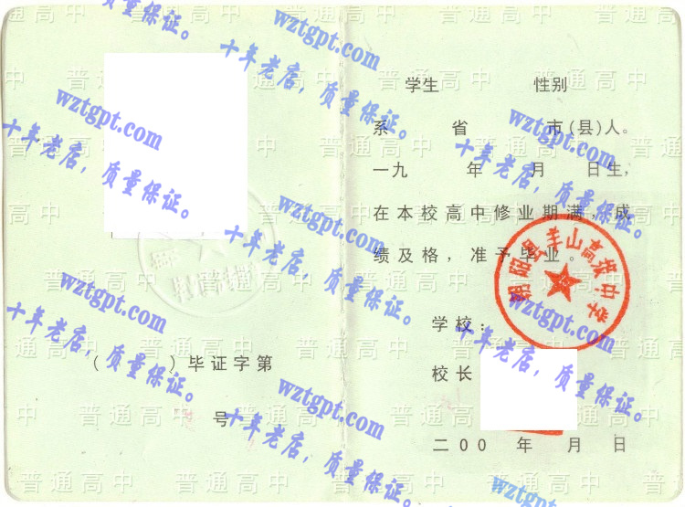 朝阳县羊山高级中学毕业证样本