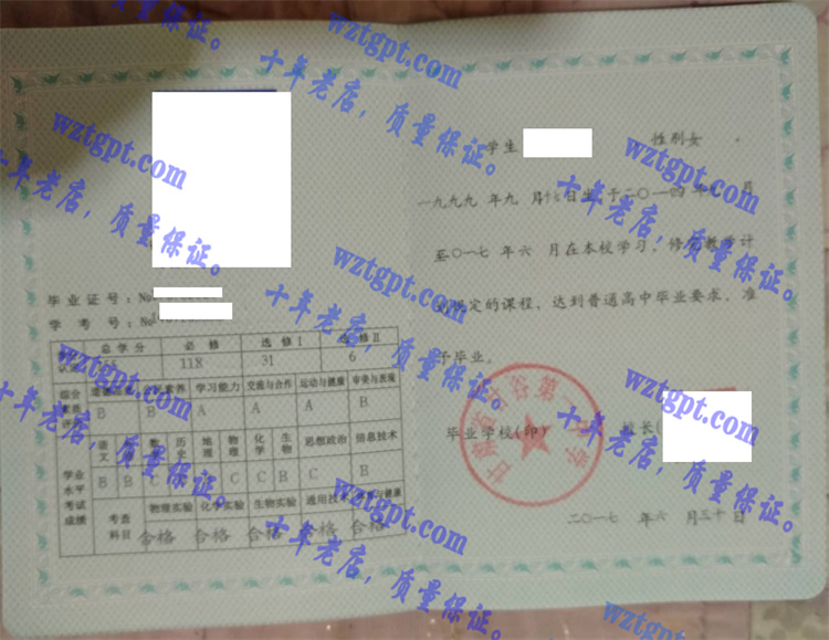 甘肃省甘谷第一中学毕业证样本