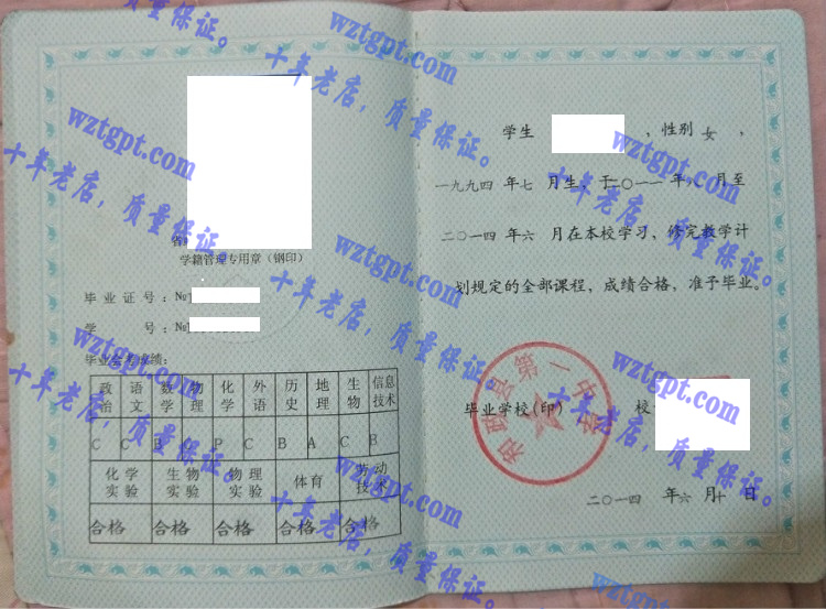 和政县第一中学毕业证样本