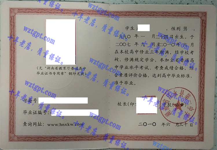 湖南省江永县第一中学毕业证样本