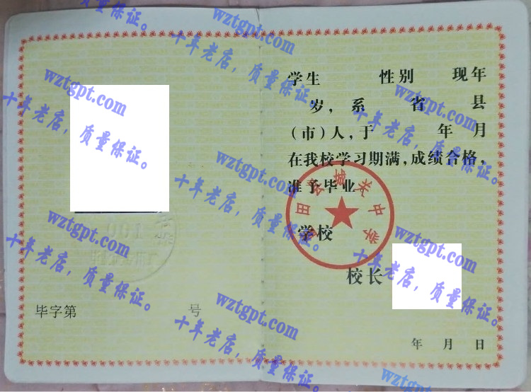 蓝田县城关中学毕业证样本