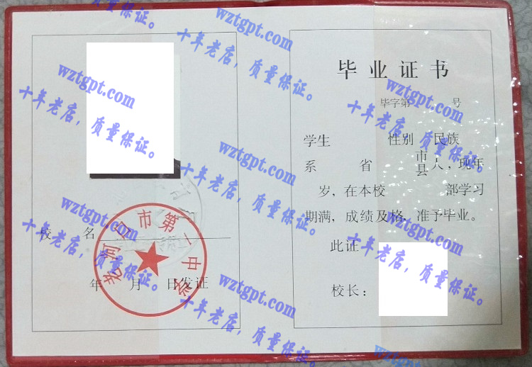 老河口市第一中学毕业证样本