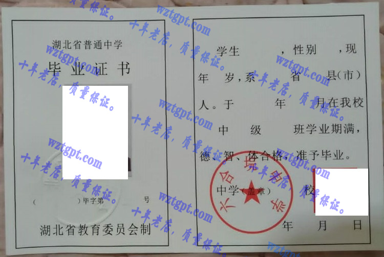 六合垸中学毕业证样本