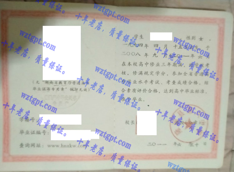 隆回县第六中学毕业证样本