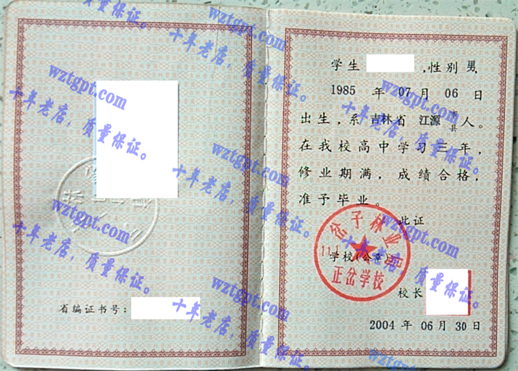 三岔子林业局正岔学校毕业证样本