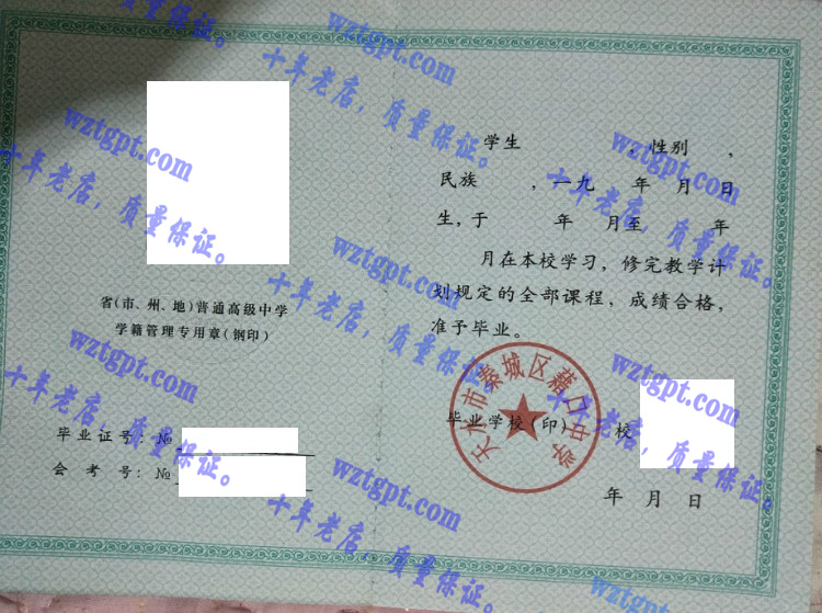 天水市秦城区耤口中学毕业证样本