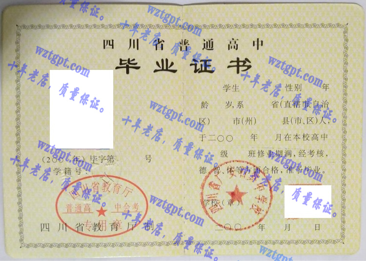 四川省广安石笋中学校毕业证样本