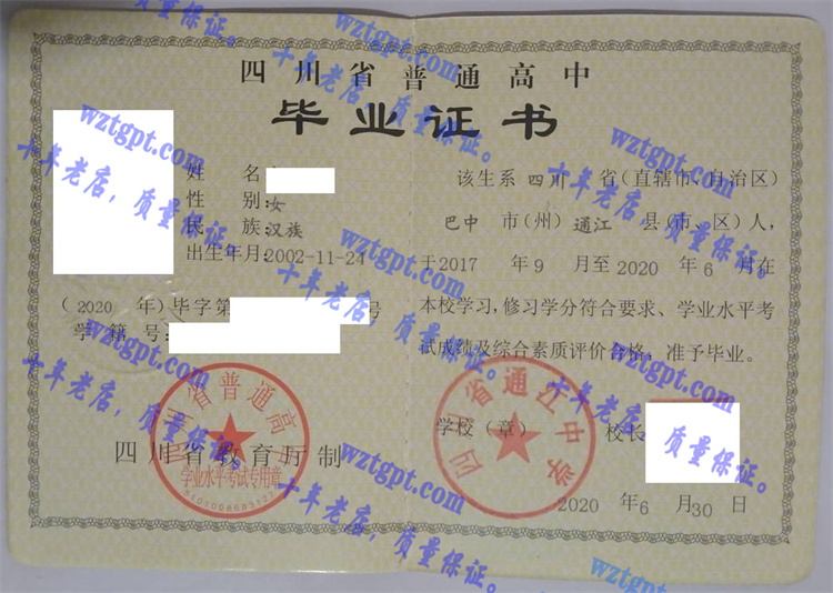 四川省通江中学毕业证样本