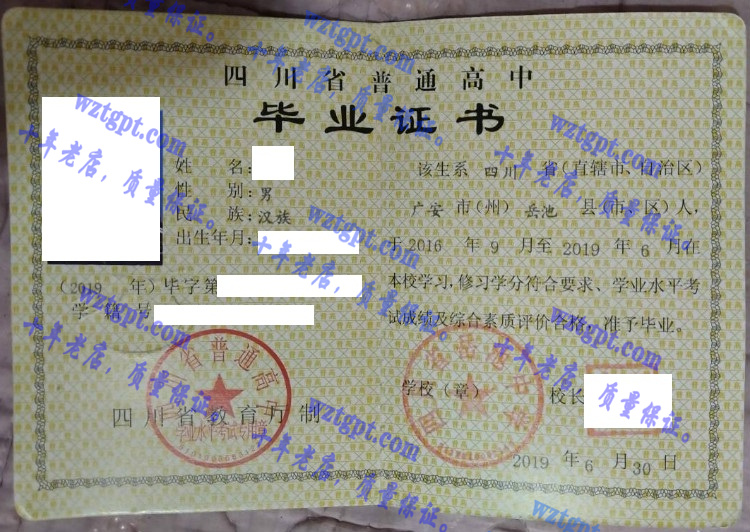 四川省岳池中学毕业证样本