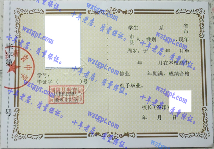 泗阳县新袁中学毕业证样本
