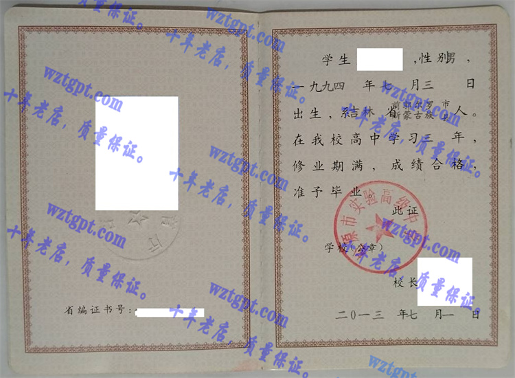 松原市实验高级中学毕业证样本