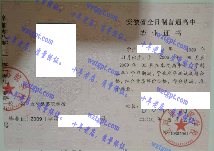 五河县苏皖学校毕业证样本