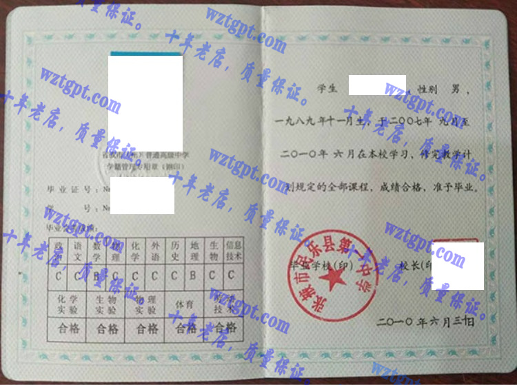 张掖市民乐县第一中学毕业证样本