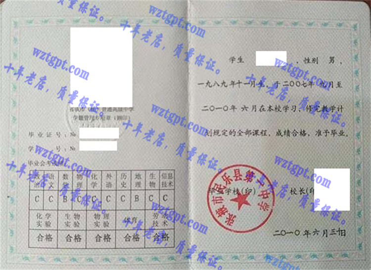 张掖市民乐县第一中学毕业证样本