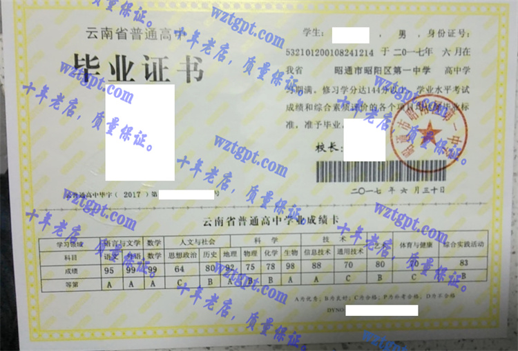 昭通市昭阳区第一中学毕业证样本