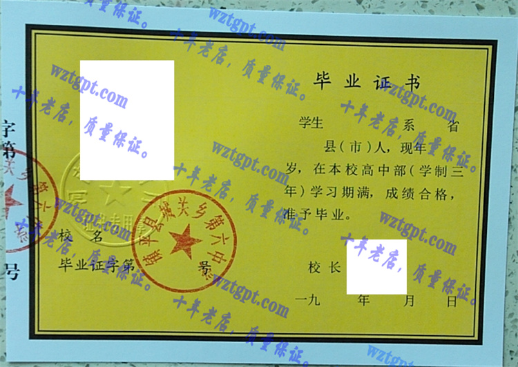 镇平县城关乡第六中学毕业证样本