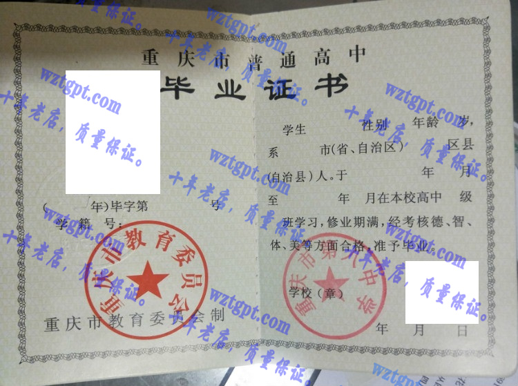 重庆市第八中学毕业证样本