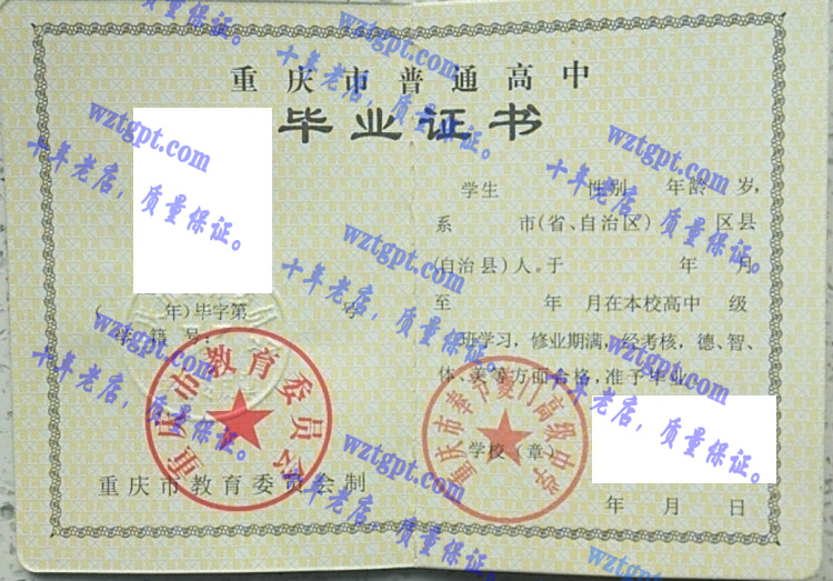 重庆市奉节夔门高级中学毕业证样本