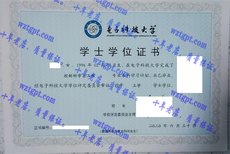 电子科技大学毕业证样本