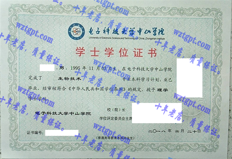 电子科技大学毕业证样本