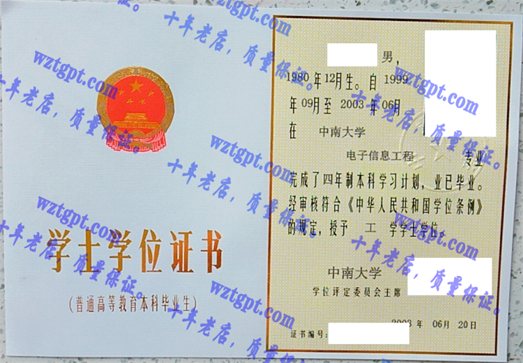 中南大学毕业证样本