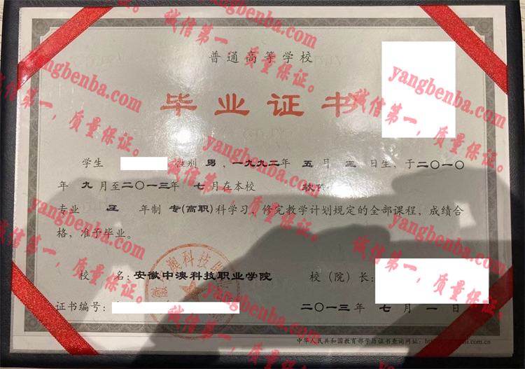 安徽中澳科技职业学院毕业证样本
