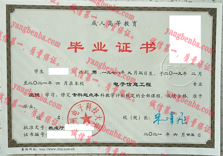 杭州电子科技大学毕业证样本