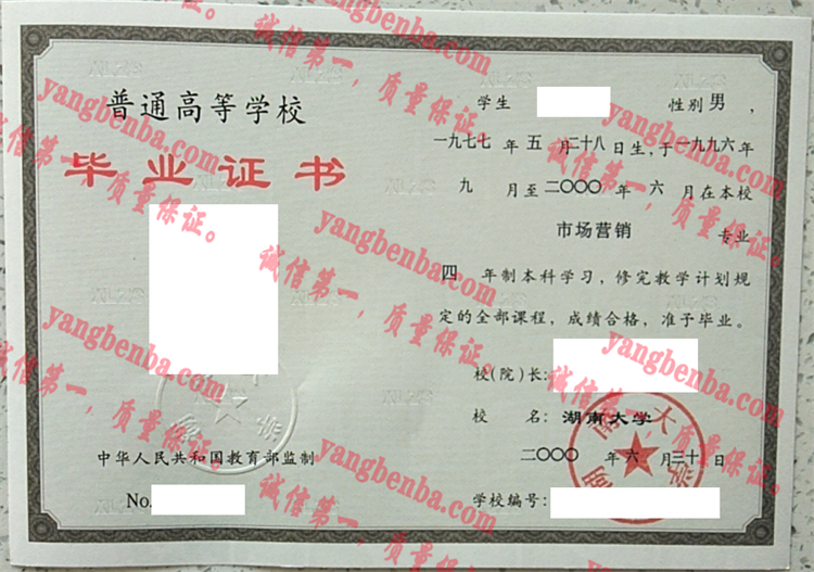 湖南大学毕业证样本