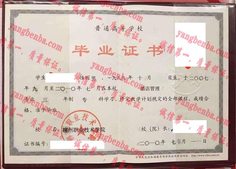 柳州职业技术学院毕业证样本