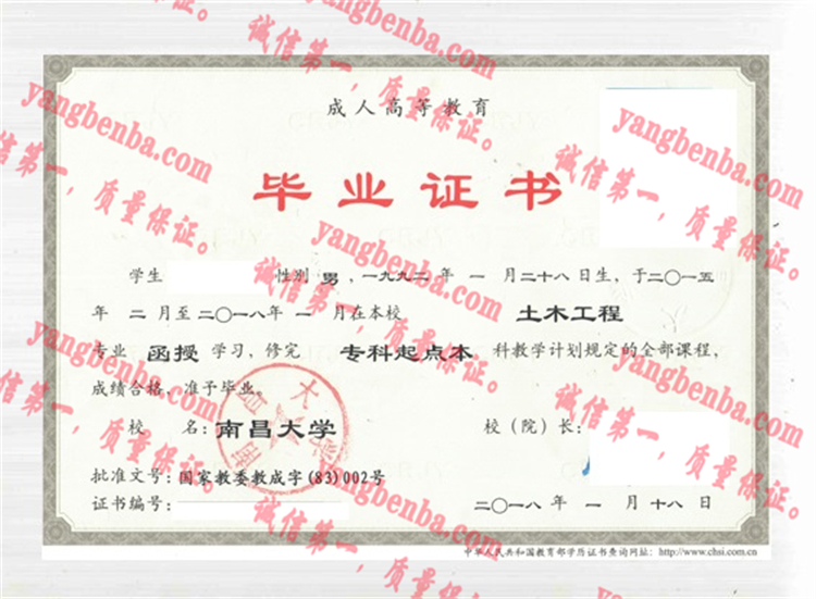 南昌大学毕业证样本