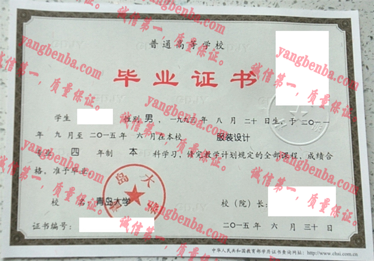 青岛大学毕业证样本