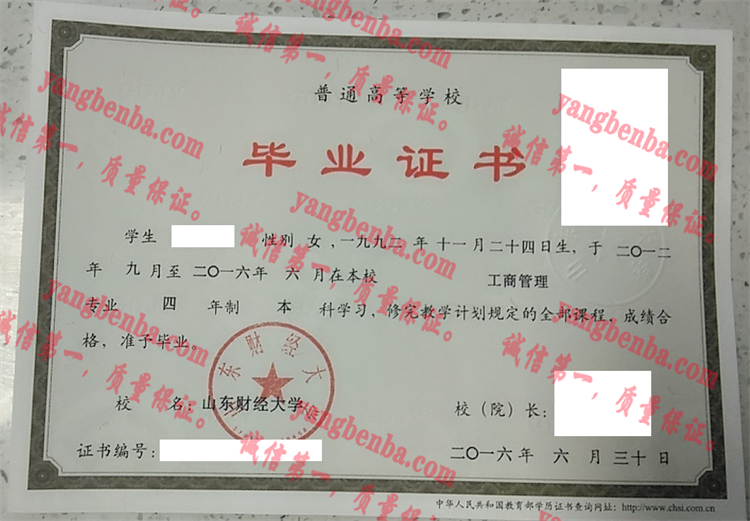 山东财经大学毕业证样本