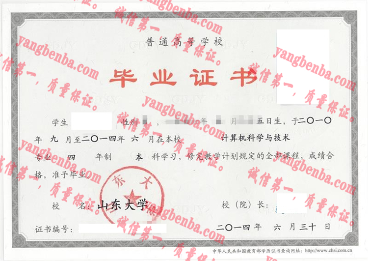 山东大学毕业证样本