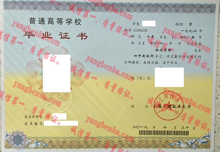 上海工程技术大学毕业证样本