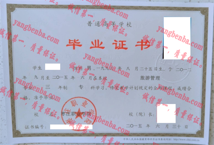 枣庄职业学院毕业证样本