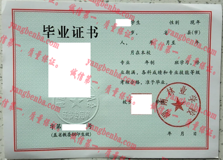 湖南林业学校毕业证样本