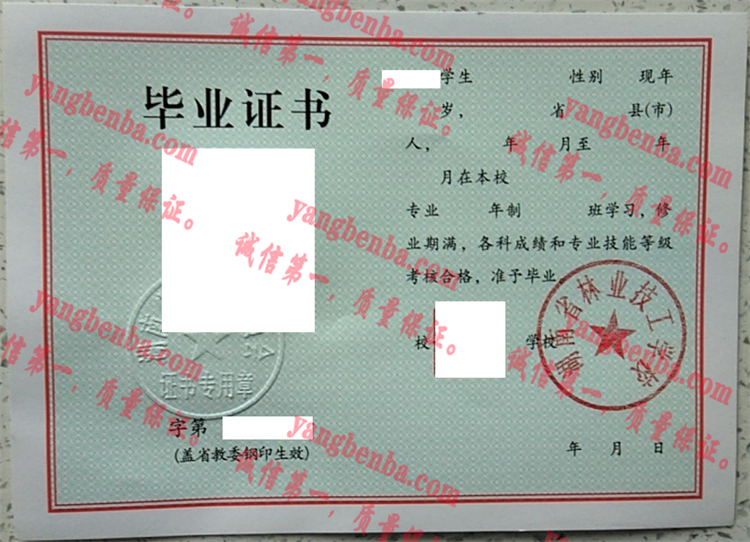 湖南省林业技工学校毕业证样本