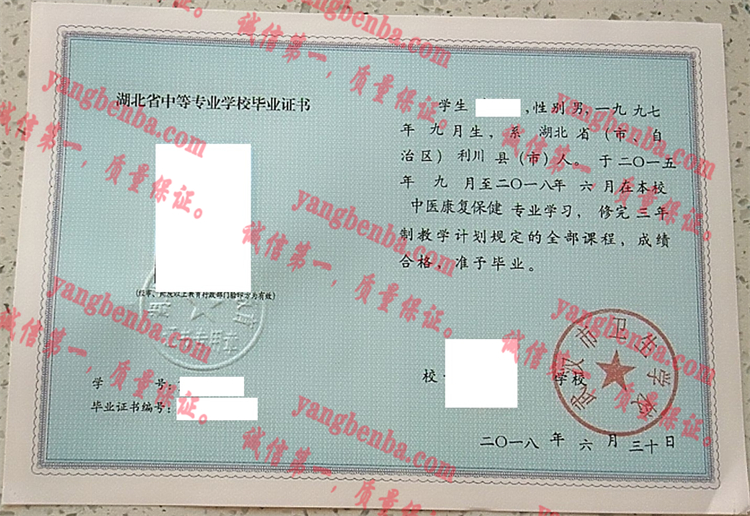 武汉市卫生学校毕业证样本