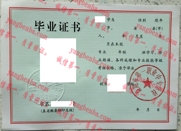 益阳市第一职业中专学校毕业证样本