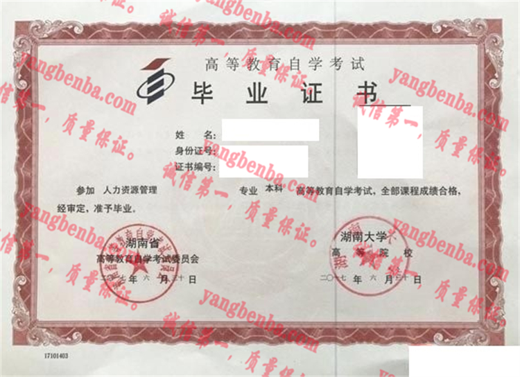 湖南大学毕业证样本