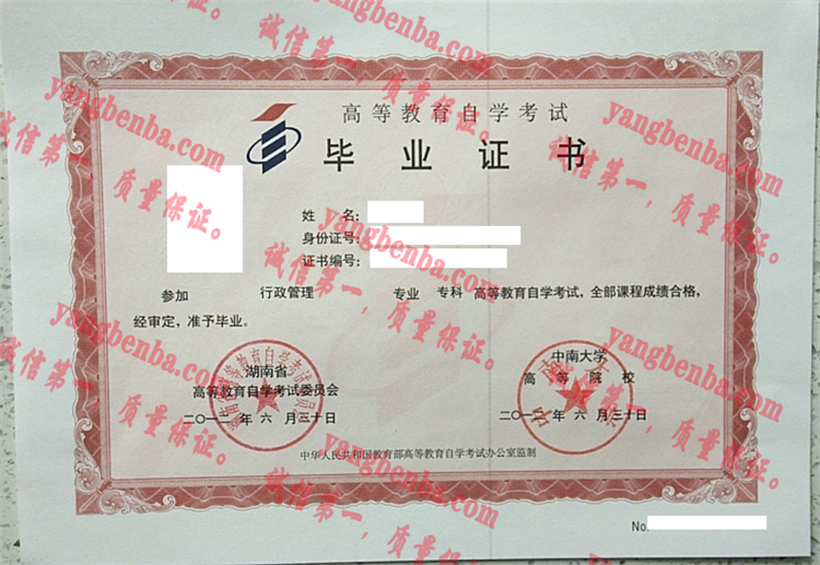 中南大学毕业证样本