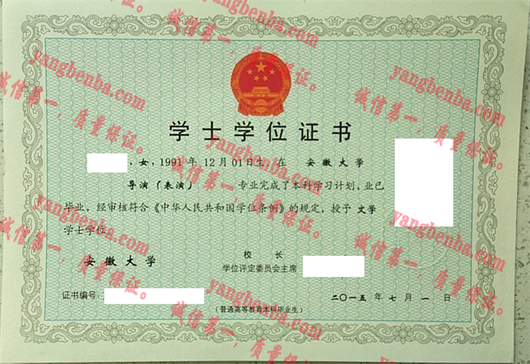 安徽大学毕业证样本